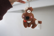 Handmade dog keyring in brown color