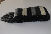 Hand knit scarf in black,white and grey color